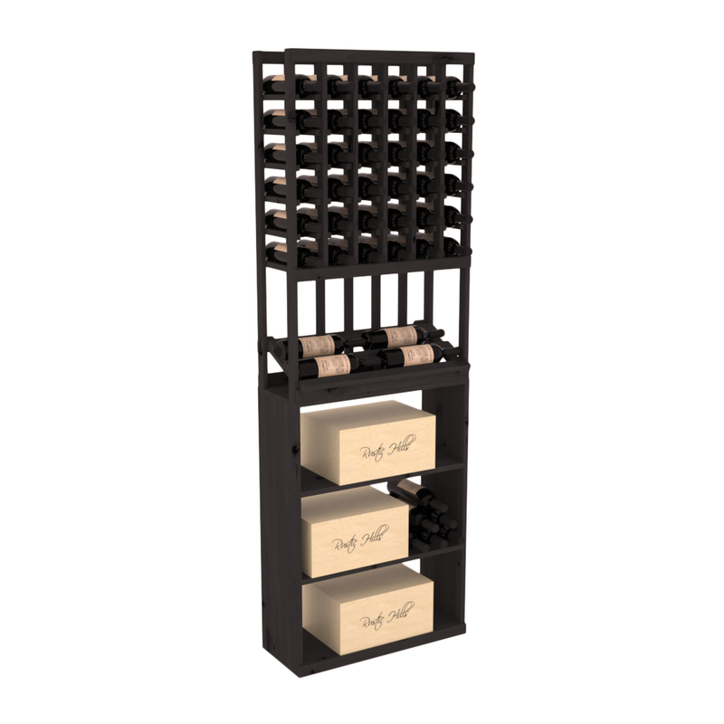 InstaCellar - 6 Column Side Display Case Bin Combo in Knotty Alder Black stained without WineSafe™ Satin Sealant