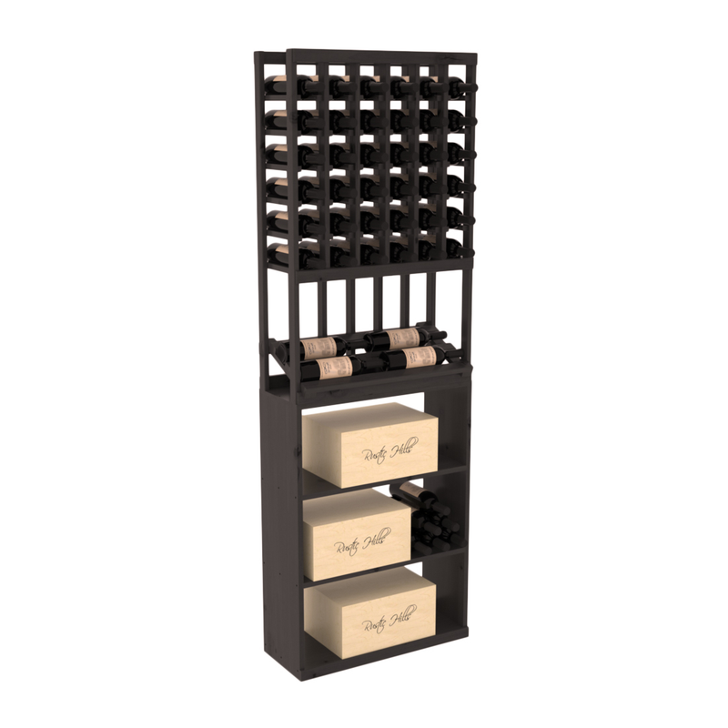 InstaCellar - 6 Column Side Display Case Bin Combo in Knotty Alder Black stained with WineSafe™ Satin Sealant