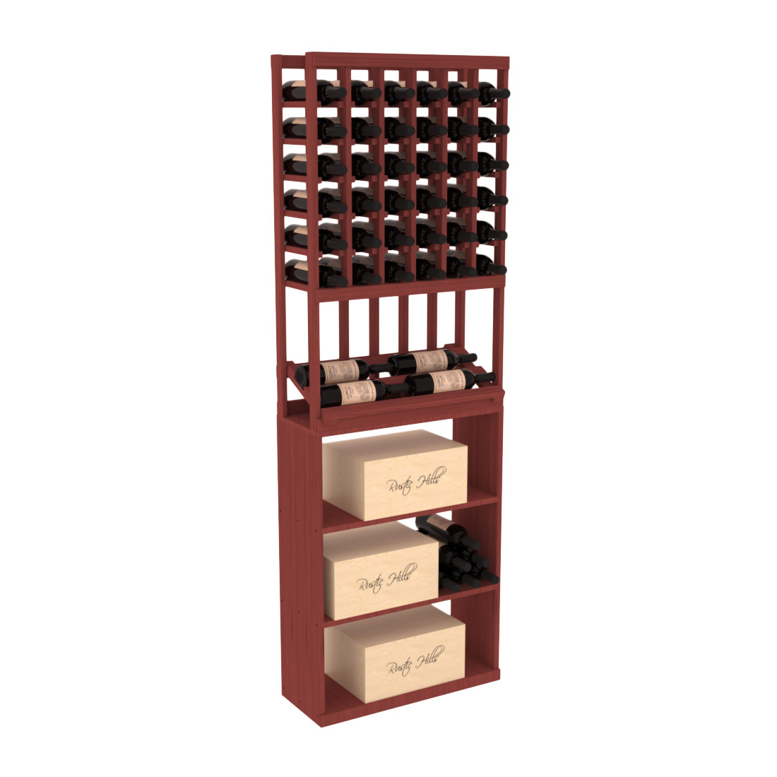 InstaCellar - 6 Column Side Display Case Bin Combo in Grand Mahogany Cherry stained without WineSafe™ Satin Sealant