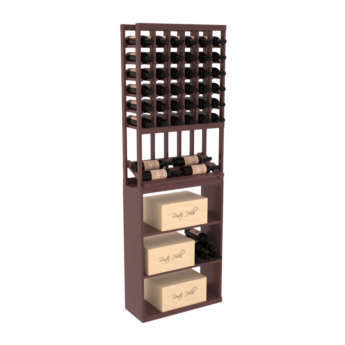 InstaCellar - 6 Column Side Display Case Bin Combo in Grand Mahogany Walnut stained with WineSafe™ Satin Sealant