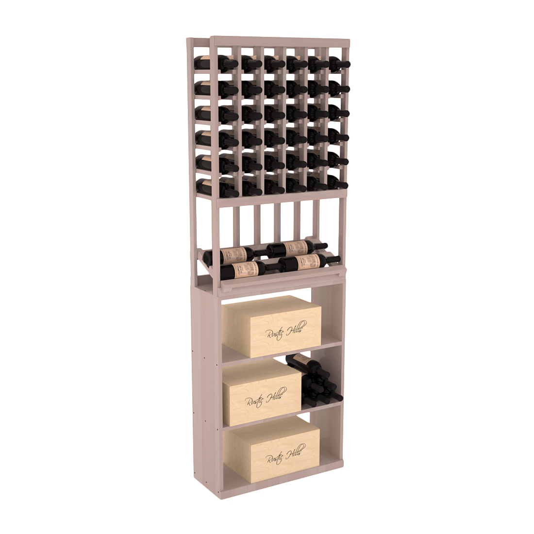 InstaCellar - 6 Column Side Display Case Bin Combo in Premium Redwood Greywash stained with WineSafe™ Satin Sealant
