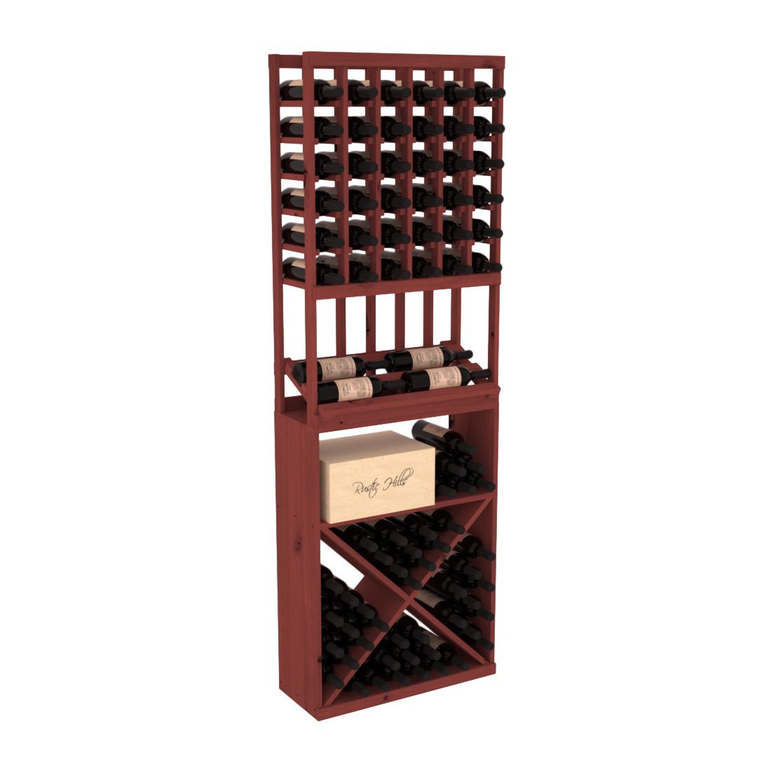 InstaCellar - 6 Column Side Display X Bin Combo in Knotty Alder Cherry stained without WineSafe™ Satin Sealant