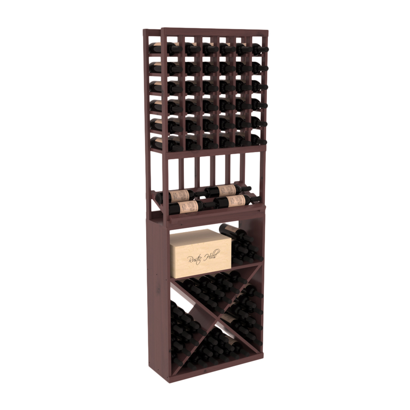 InstaCellar - 6 Column Side Display X Bin Combo in Knotty Alder Walnut stained with WineSafe™ Satin Sealant