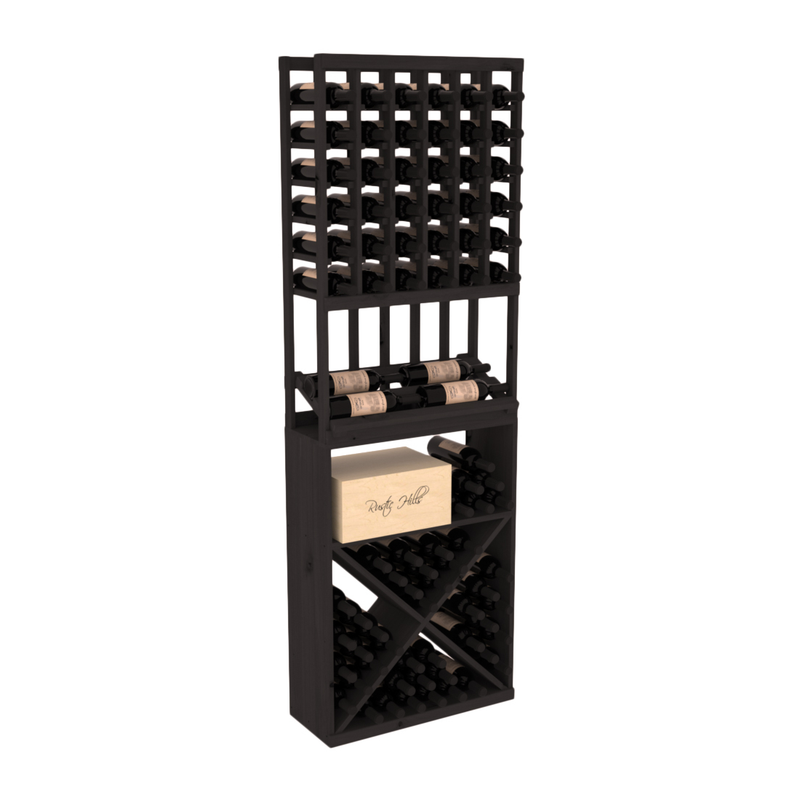 InstaCellar - 6 Column Side Display X Bin Combo in Knotty Alder Black stained without WineSafe™ Satin Sealant