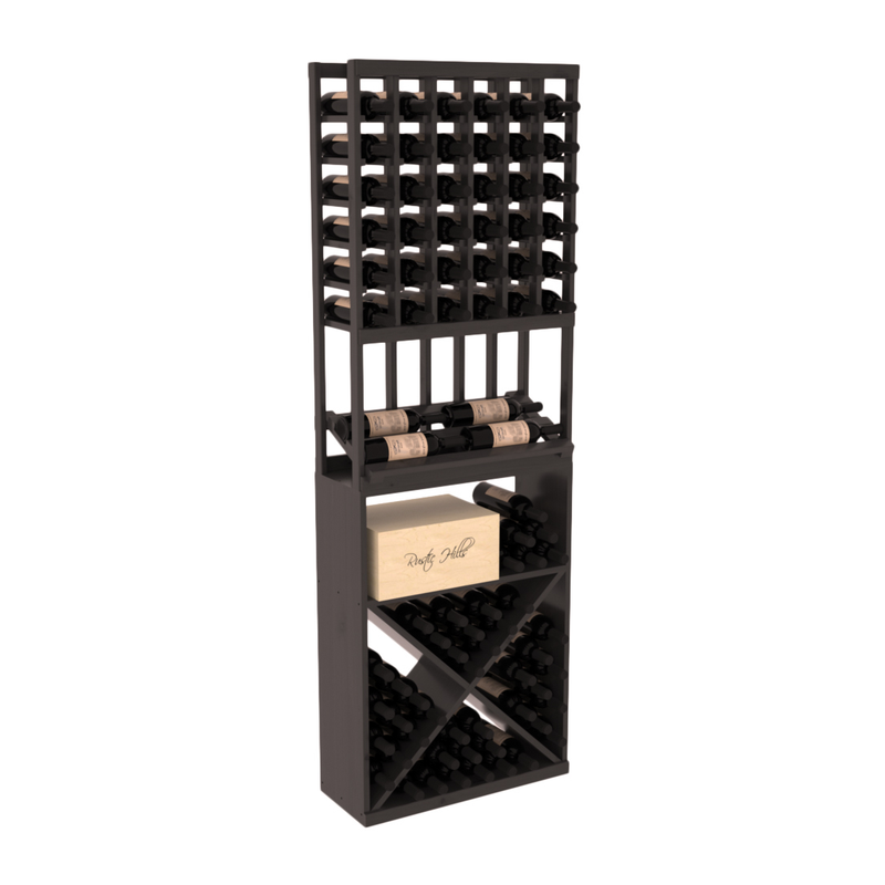 InstaCellar - 6 Column Side Display X Bin Combo in Knotty Alder Black stained with WineSafe™ Satin Sealant