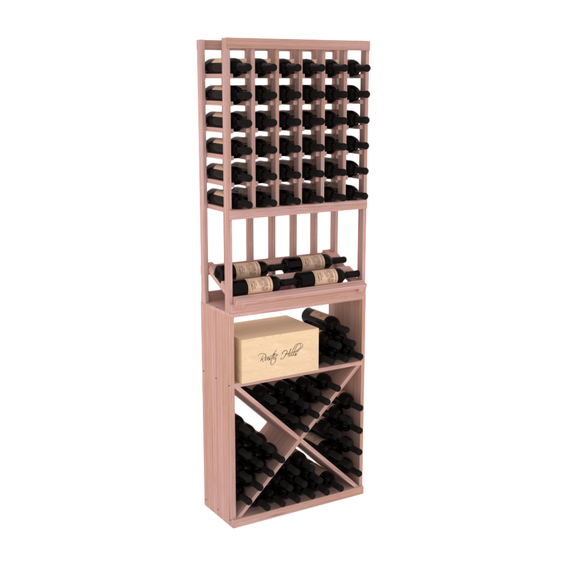 InstaCellar - 6 Column Side Display X Bin Combo in Grand Mahogany Unstained without WineSafe™ Satin Sealant