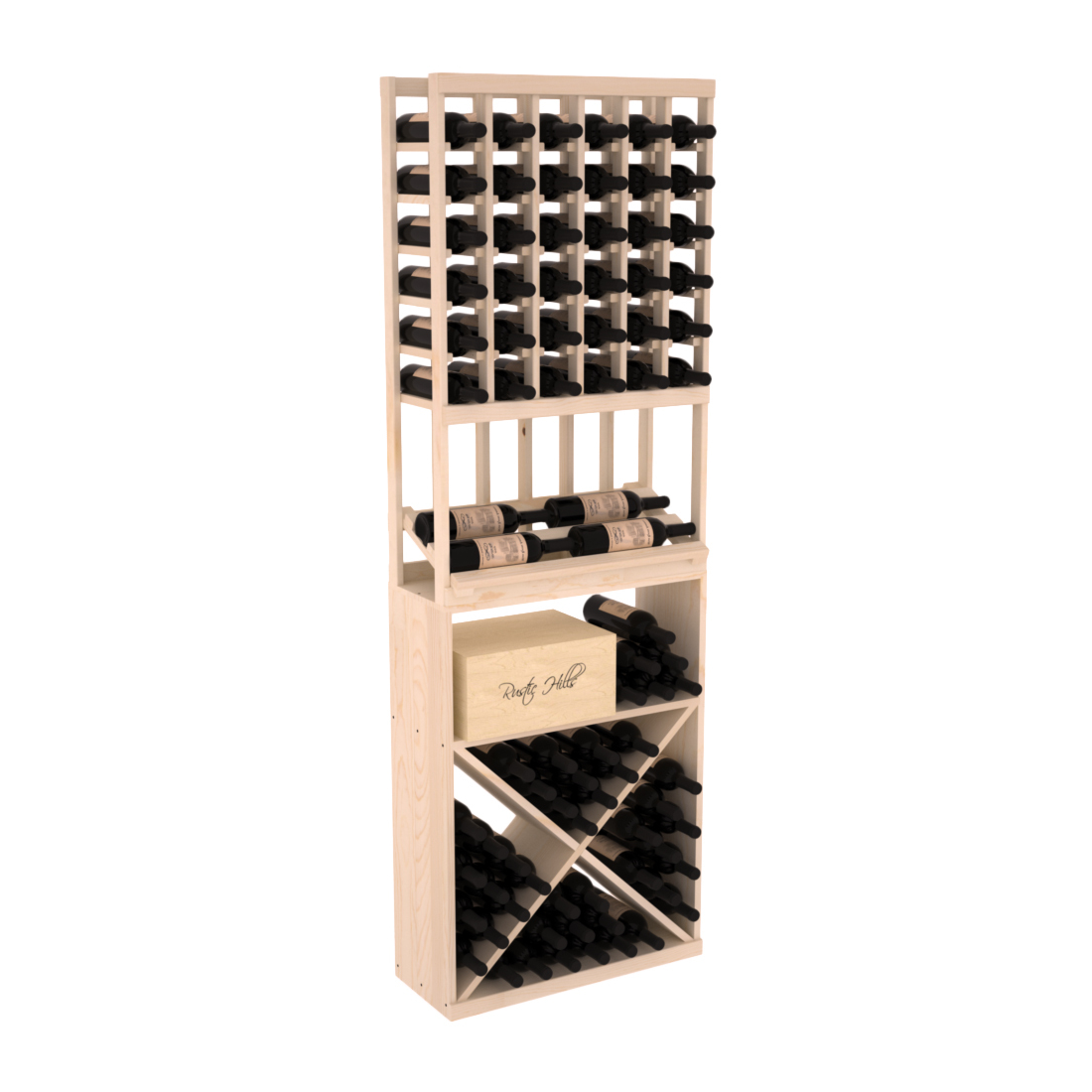 InstaCellar - 6 Column Side Display X Bin Combo in Ponderosa Pine Unstained without WineSafe™ Satin Sealant