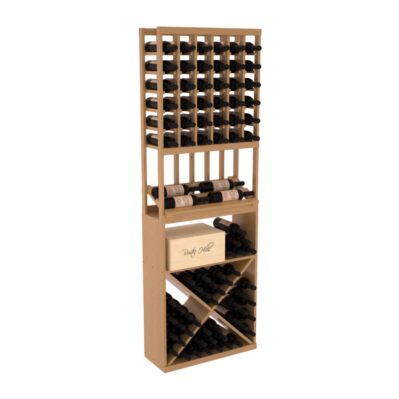 InstaCellar - 6 Column Side Display X Bin Combo in Ponderosa Pine Oak stained with WineSafe™ Satin Sealant