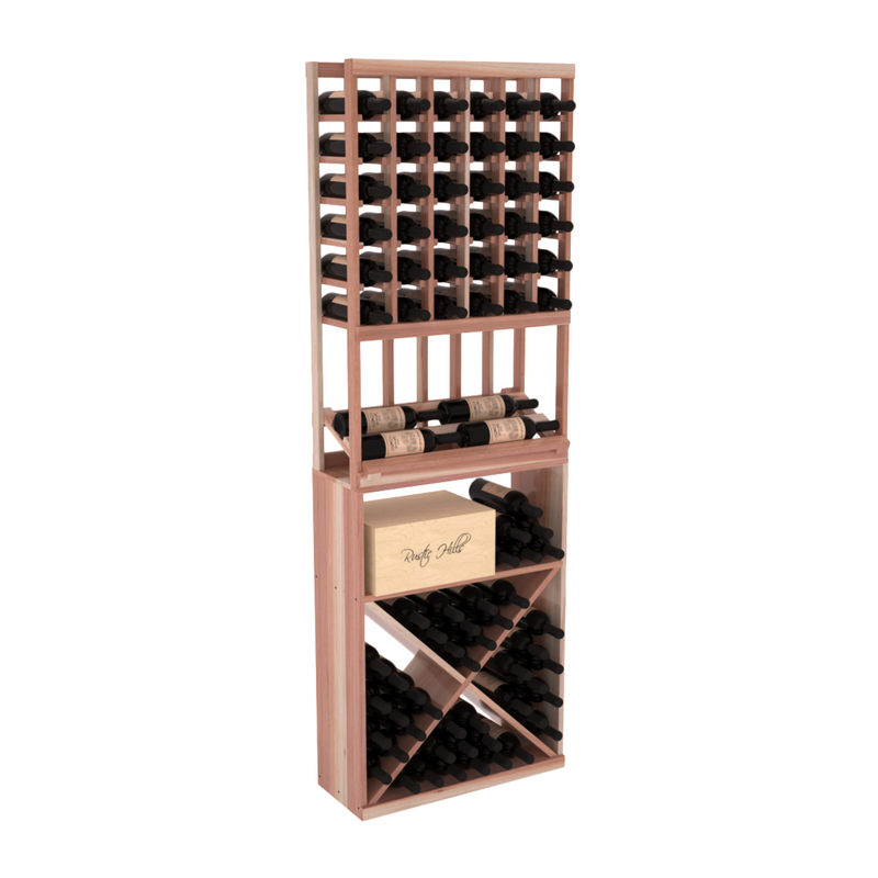 InstaCellar - 6 Column Side Display X Bin Combo in Premium Redwood Unstained with WineSafe™ Satin Sealant