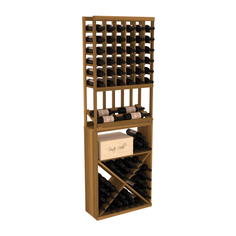InstaCellar - 6 Column Side Display X Bin Combo in Premium Redwood Oak stained without WineSafe™ Satin Sealant