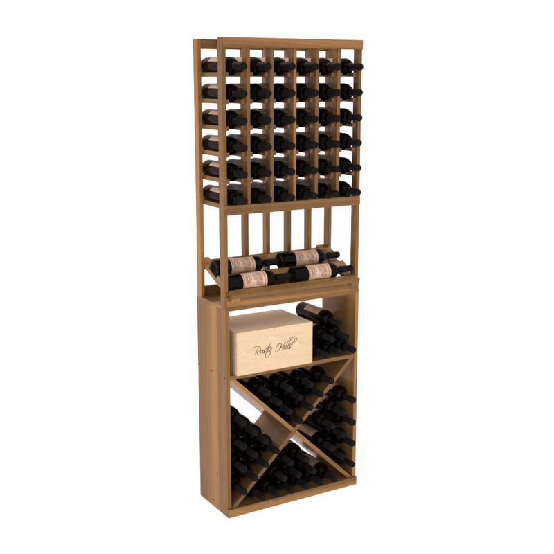 InstaCellar - 6 Column Side Display X Bin Combo in Premium Redwood Oak stained with WineSafe™ Satin Sealant