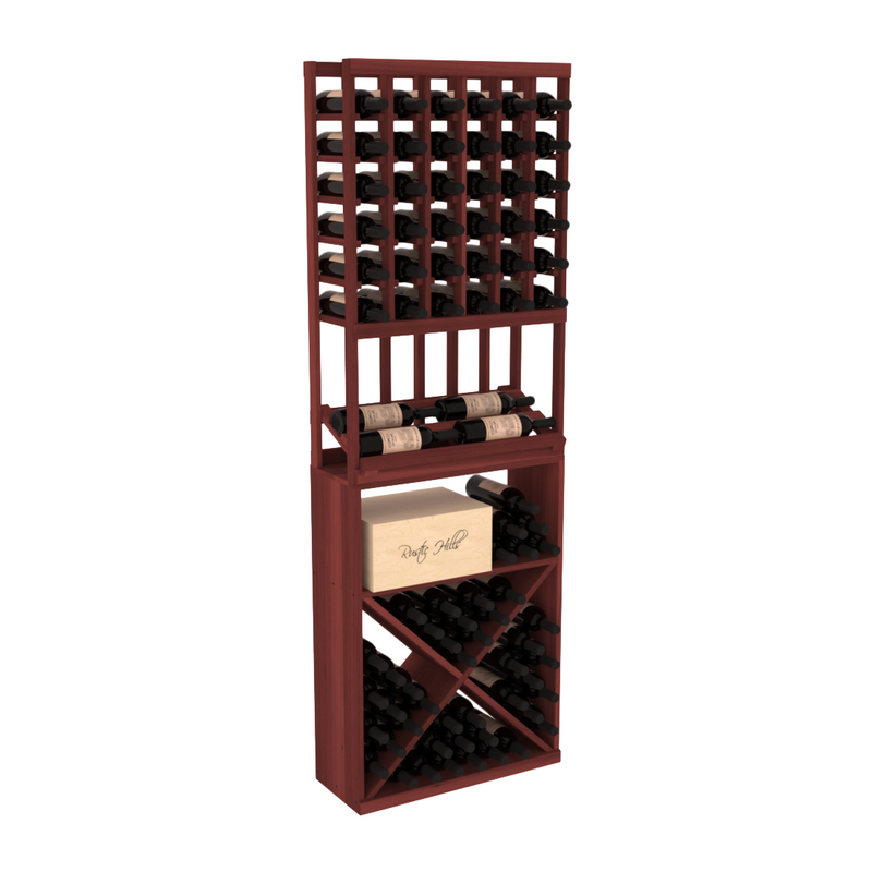 InstaCellar - 6 Column Side Display X Bin Combo in Premium Redwood Cherry stained without WineSafe™ Satin Sealant