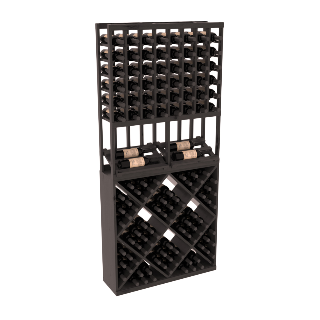 InstaCellar - 8 Column Side Display 82 Cube Combo in Knotty Alder Black stained with WineSafe™ Satin Sealant