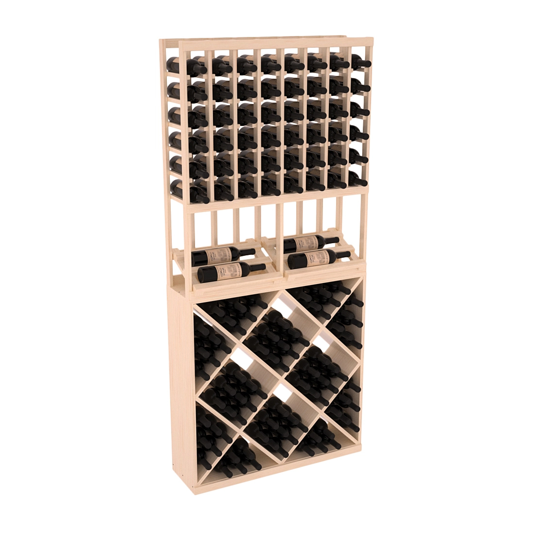 InstaCellar - 8 Column Side Display 82 Cube Combo in Ponderosa Pine Unstained with WineSafe™ Satin Sealant