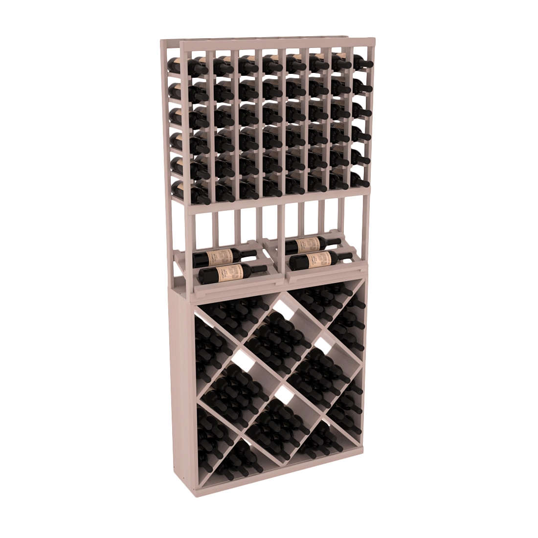 InstaCellar - 8 Column Side Display 82 Cube Combo in Premium Redwood Greywash stained with WineSafe™ Satin Sealant