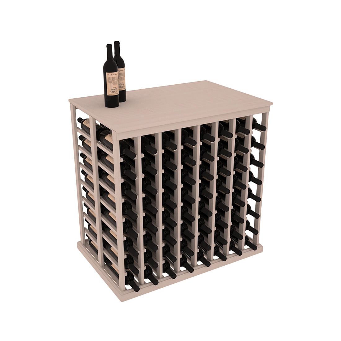 InstaCellar - 8 Column Double Deep Tasting Table with Top in Ponderosa Pine Greywash stained without WineSafe™ Satin Sealant