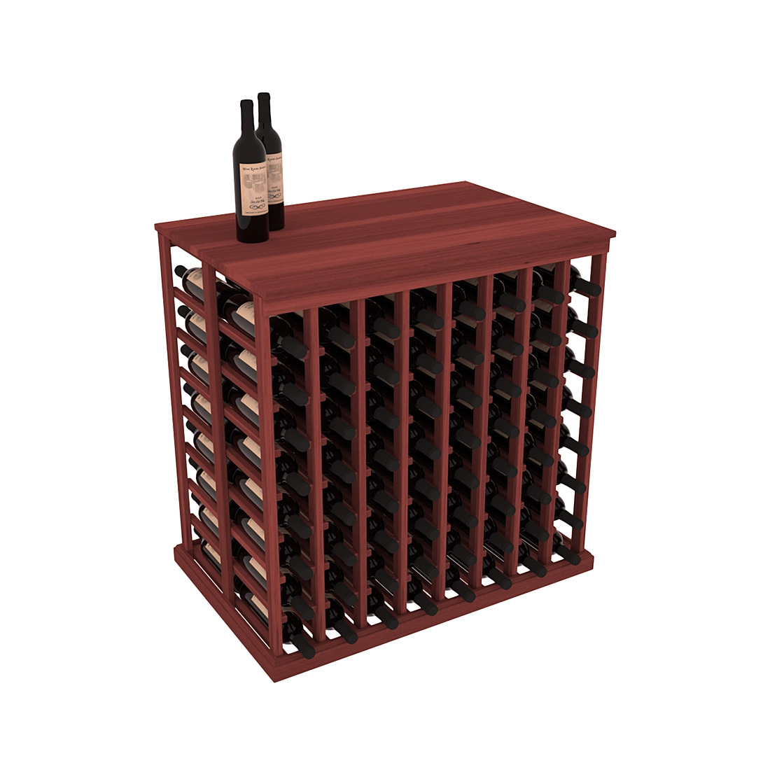 InstaCellar - 8 Column Double Deep Tasting Table with Top in Premium Redwood Cherry stained without WineSafe™ Satin Sealant