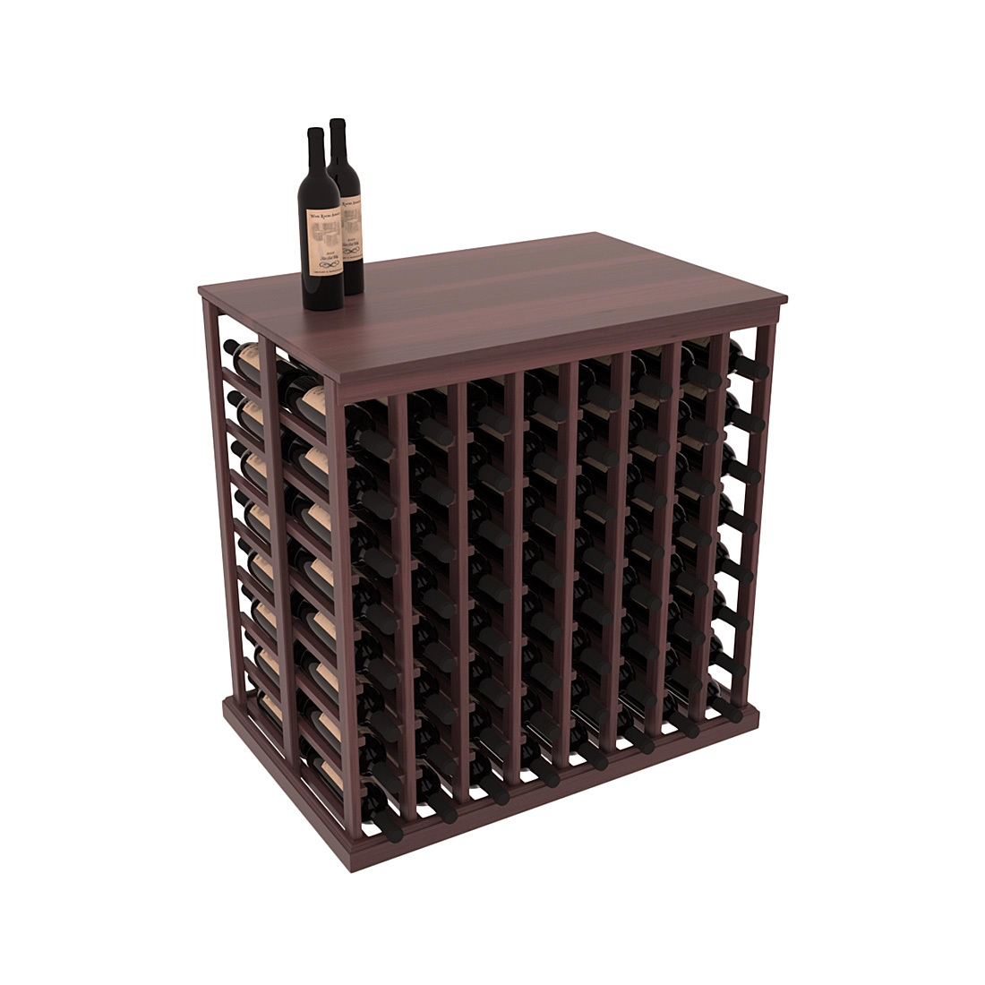 InstaCellar - 8 Column Double Deep Tasting Table with Top in Premium Redwood Walnut stained with WineSafe™ Satin Sealant