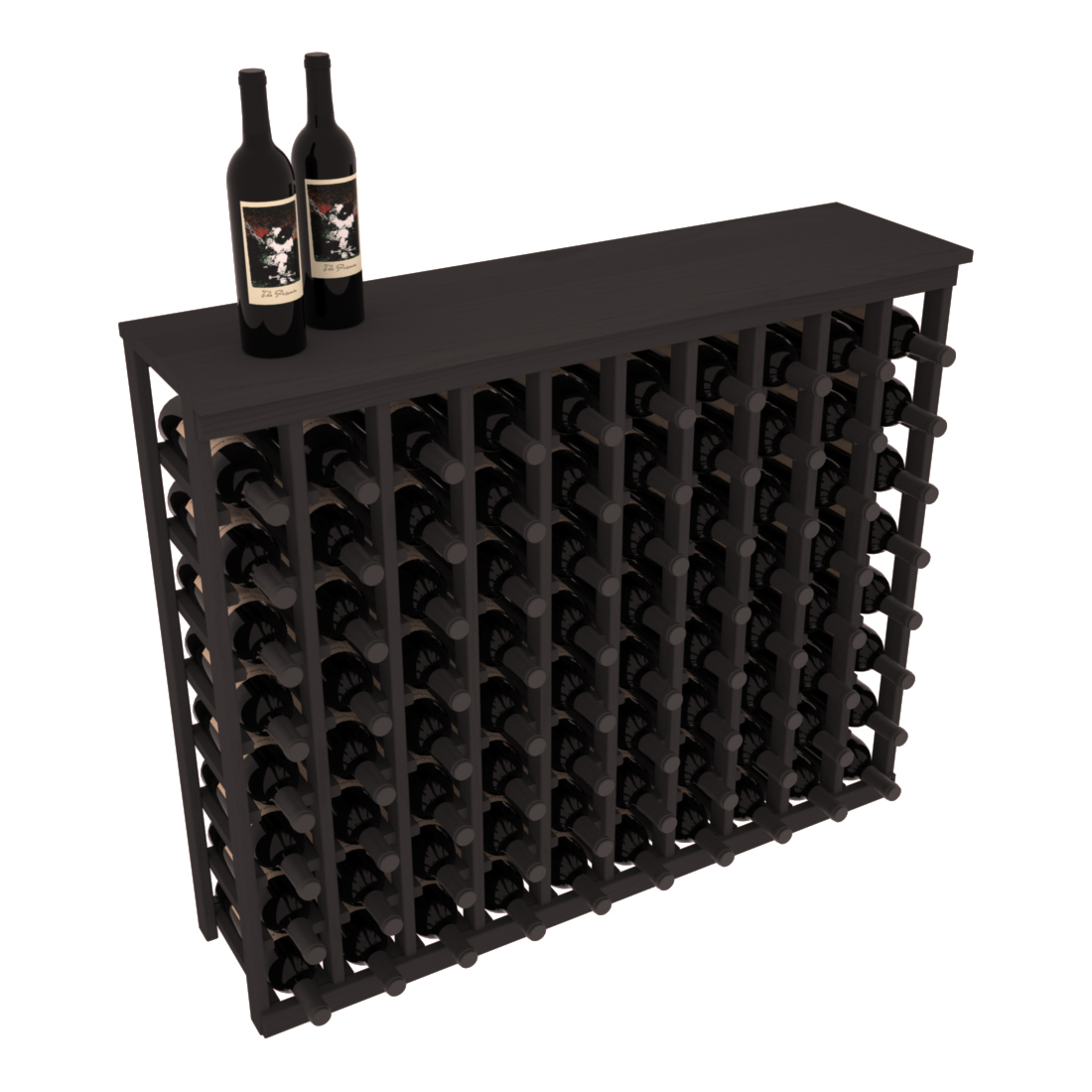 InstaCellar - 10 Column Tasting Table with Top in Ponderosa Pine Black stained without WineSafe™ Satin Sealant