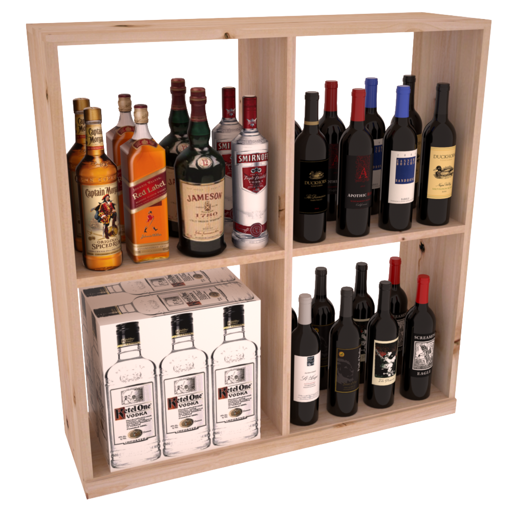 InstaCellar - Liquor Solid Case Bin in Knotty Alder Unstained without WineSafe™ Satin Sealant