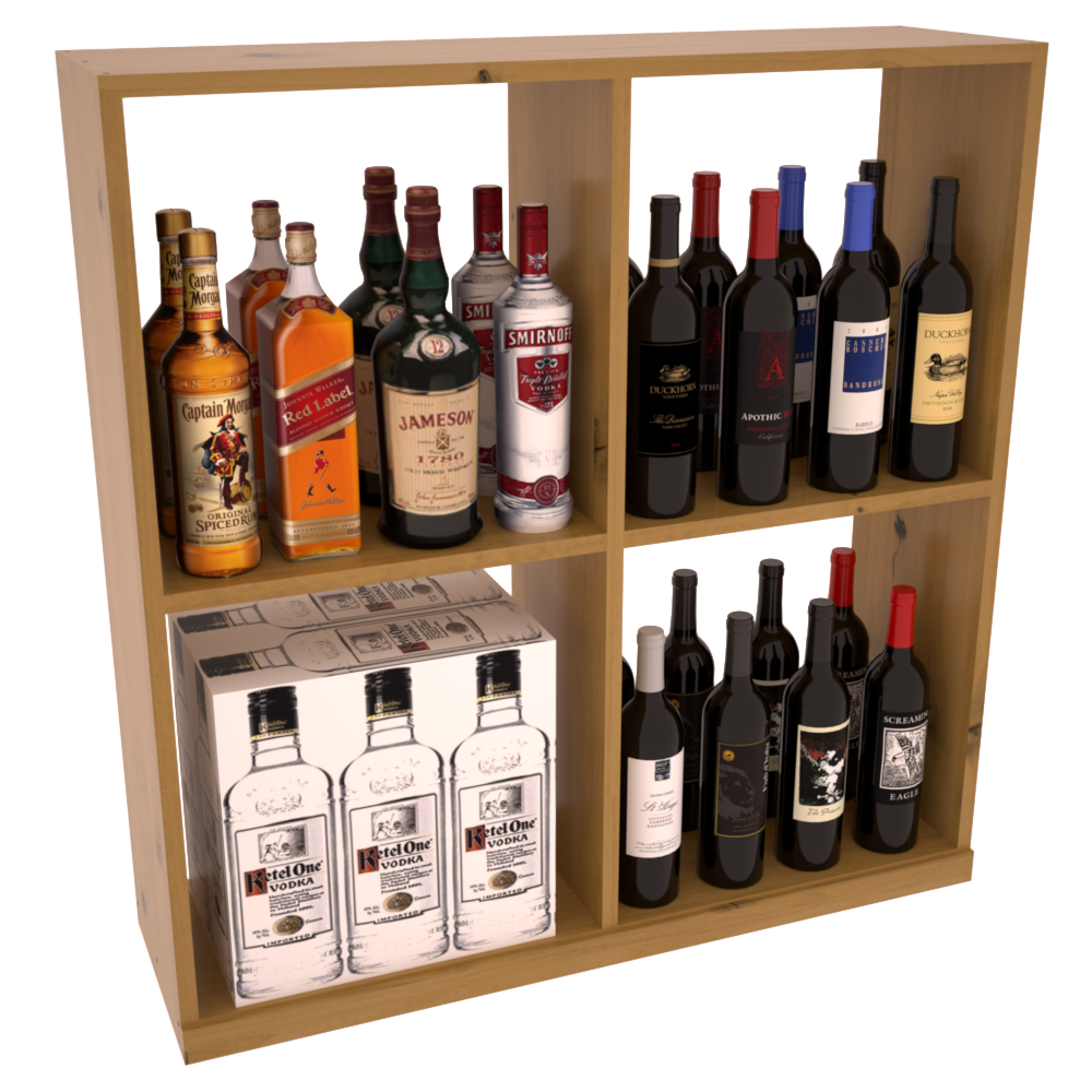InstaCellar - Liquor Solid Case Bin in Knotty Alder Oak stained with WineSafe™ Satin Sealant