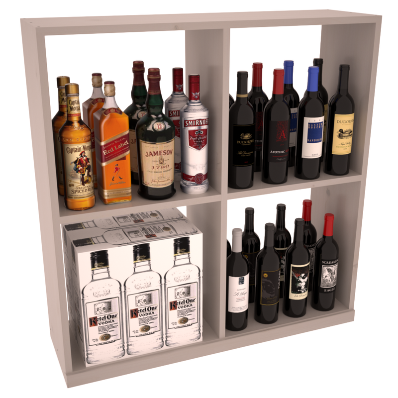 InstaCellar - Liquor Solid Case Bin in Knotty Alder Greywash stained with WineSafe™ Satin Sealant