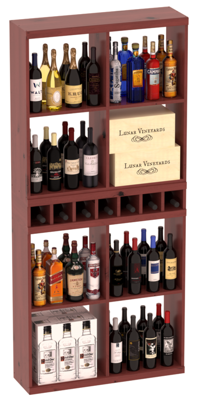 InstaCellar - Liquor Case Bin x2 Cubby Combo in Knotty Alder Cherry stained with WineSafe™ Satin Sealant