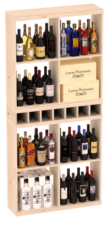 InstaCellar - Liquor Case Bin x2 Cubby Combo in Ponderosa Pine Unstained without WineSafe™ Satin Sealant