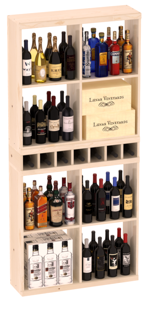 InstaCellar - Liquor Case Bin x2 Cubby Combo in Ponderosa Pine Unstained with WineSafe™ Satin Sealant