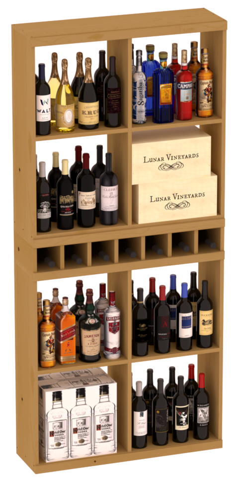 InstaCellar - Liquor Case Bin x2 Cubby Combo in Ponderosa Pine Oak stained without WineSafe™ Satin Sealant