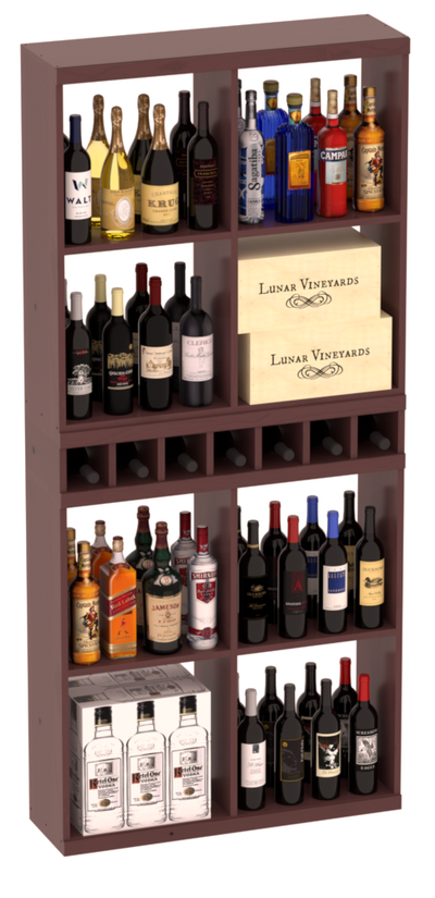 InstaCellar - Liquor Case Bin x2 Cubby Combo in Ponderosa Pine Walnut stained with WineSafe™ Satin Sealant