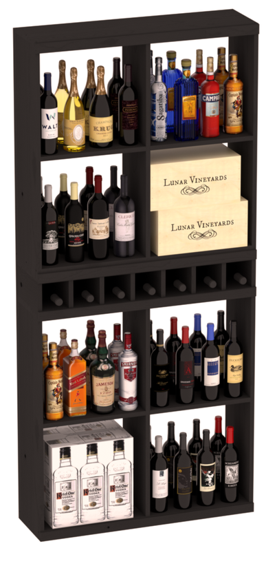 InstaCellar - Liquor Case Bin x2 Cubby Combo in Ponderosa Pine Black stained without WineSafe™ Satin Sealant