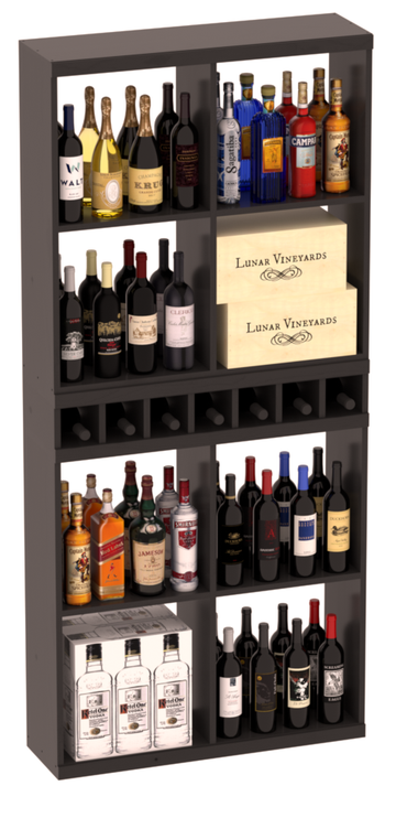 InstaCellar - Liquor Case Bin x2 Cubby Combo in Ponderosa Pine Black stained with WineSafe™ Satin Sealant