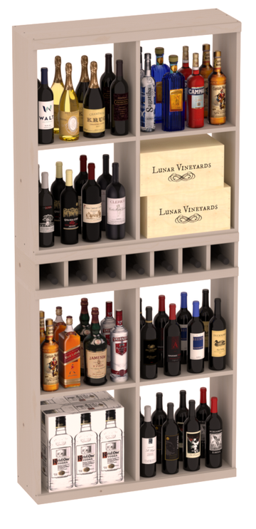 InstaCellar - Liquor Case Bin x2 Cubby Combo in Ponderosa Pine Greywash stained without WineSafe™ Satin Sealant