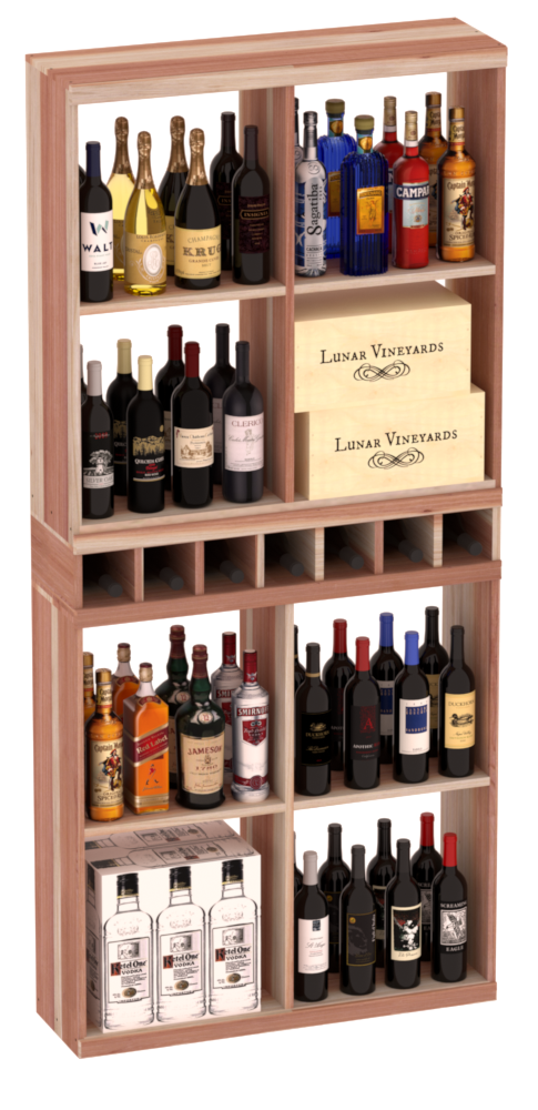 InstaCellar - Liquor Case Bin x2 Cubby Combo in Premium Redwood Unstained without WineSafe™ Satin Sealant