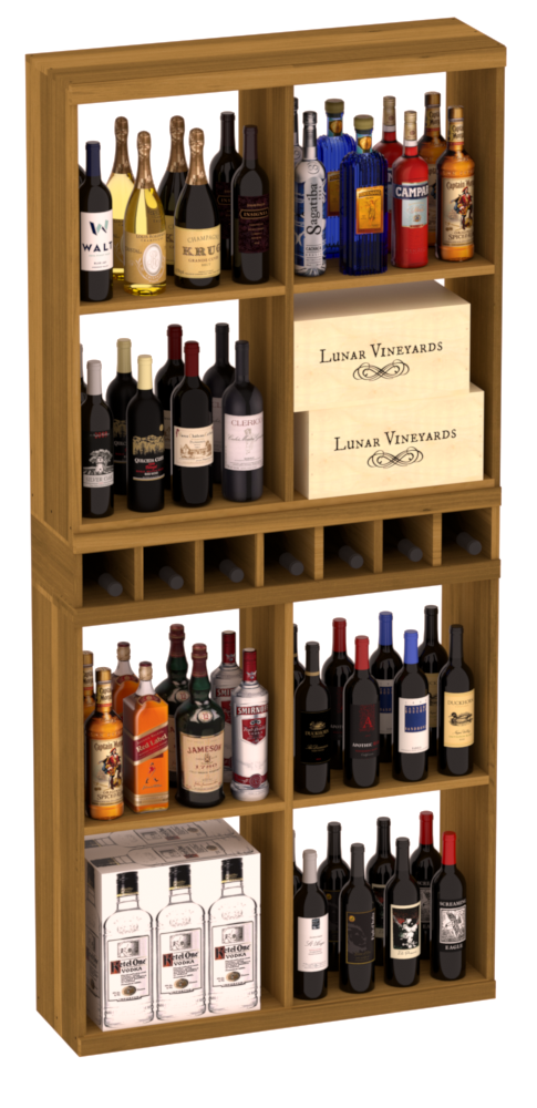 InstaCellar - Liquor Case Bin x2 Cubby Combo in Premium Redwood Oak stained without WineSafe™ Satin Sealant