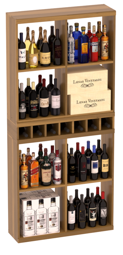 InstaCellar - Liquor Case Bin x2 Cubby Combo in Premium Redwood Oak stained with WineSafe™ Satin Sealant