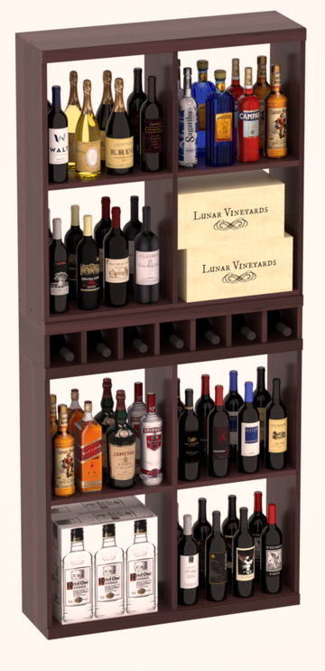 InstaCellar - Liquor Case Bin x2 Cubby Combo in Premium Redwood Walnut stained with WineSafe™ Satin Sealant