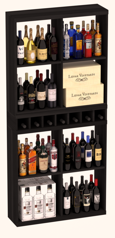 InstaCellar - Liquor Case Bin x2 Cubby Combo in Premium Redwood Black stained without WineSafe™ Satin Sealant