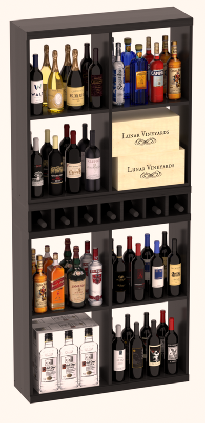 InstaCellar - Liquor Case Bin x2 Cubby Combo in Premium Redwood Black stained with WineSafe™ Satin Sealant