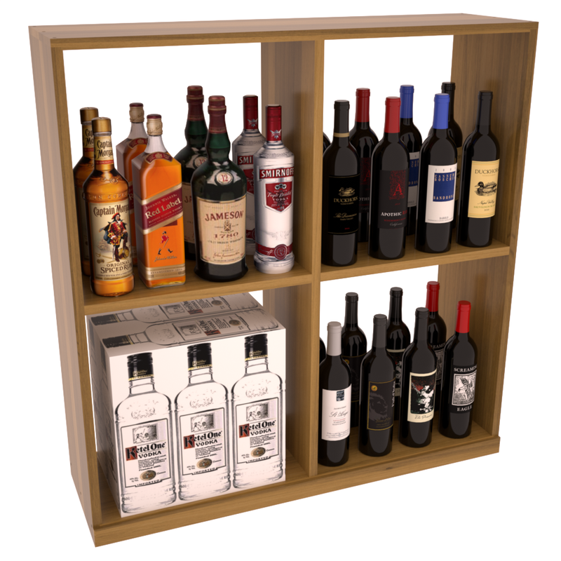 InstaCellar - Liquor Solid Case Bin in Premium Redwood Oak stained with WineSafe™ Satin Sealant