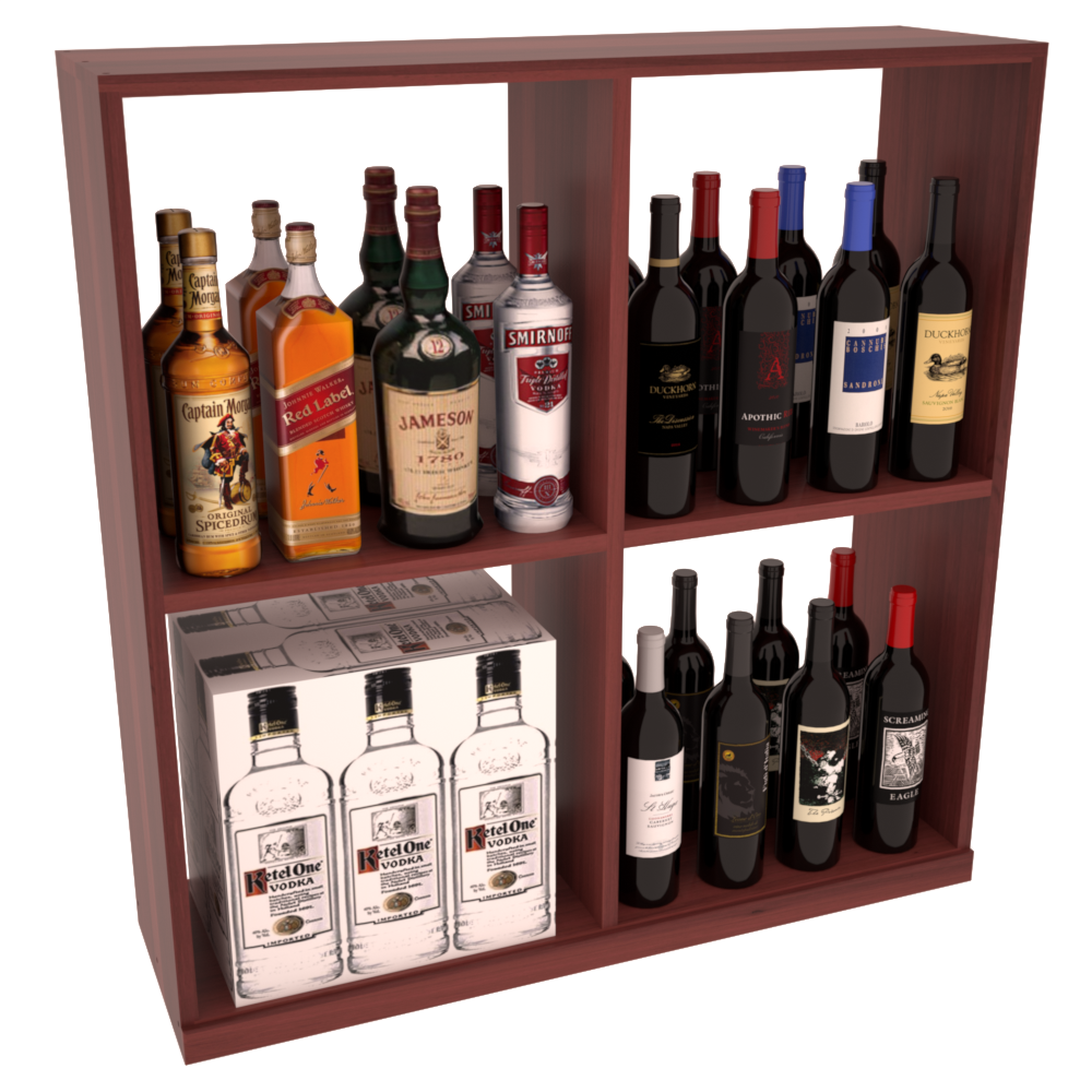InstaCellar - Liquor Solid Case Bin in Premium Redwood Cherry stained with WineSafe™ Satin Sealant