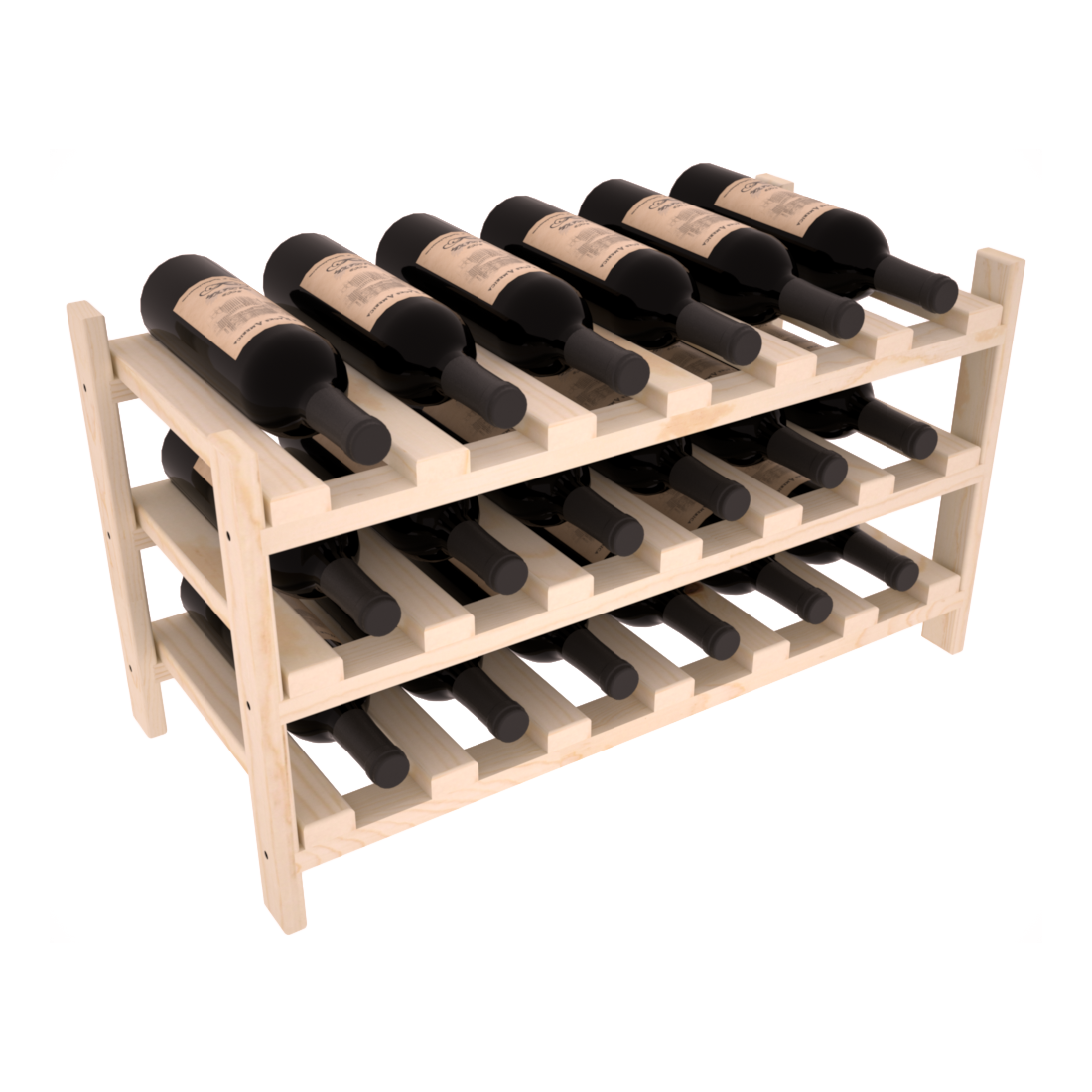 Living Series - 18 Bottle Stackable in Pine Unstained without Clear Coat