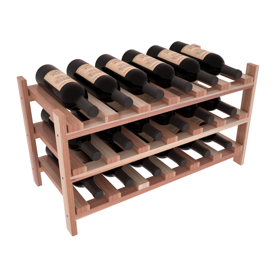 Living Series - 18 Bottle Stackable in Redwood Unstained with Clear Coat