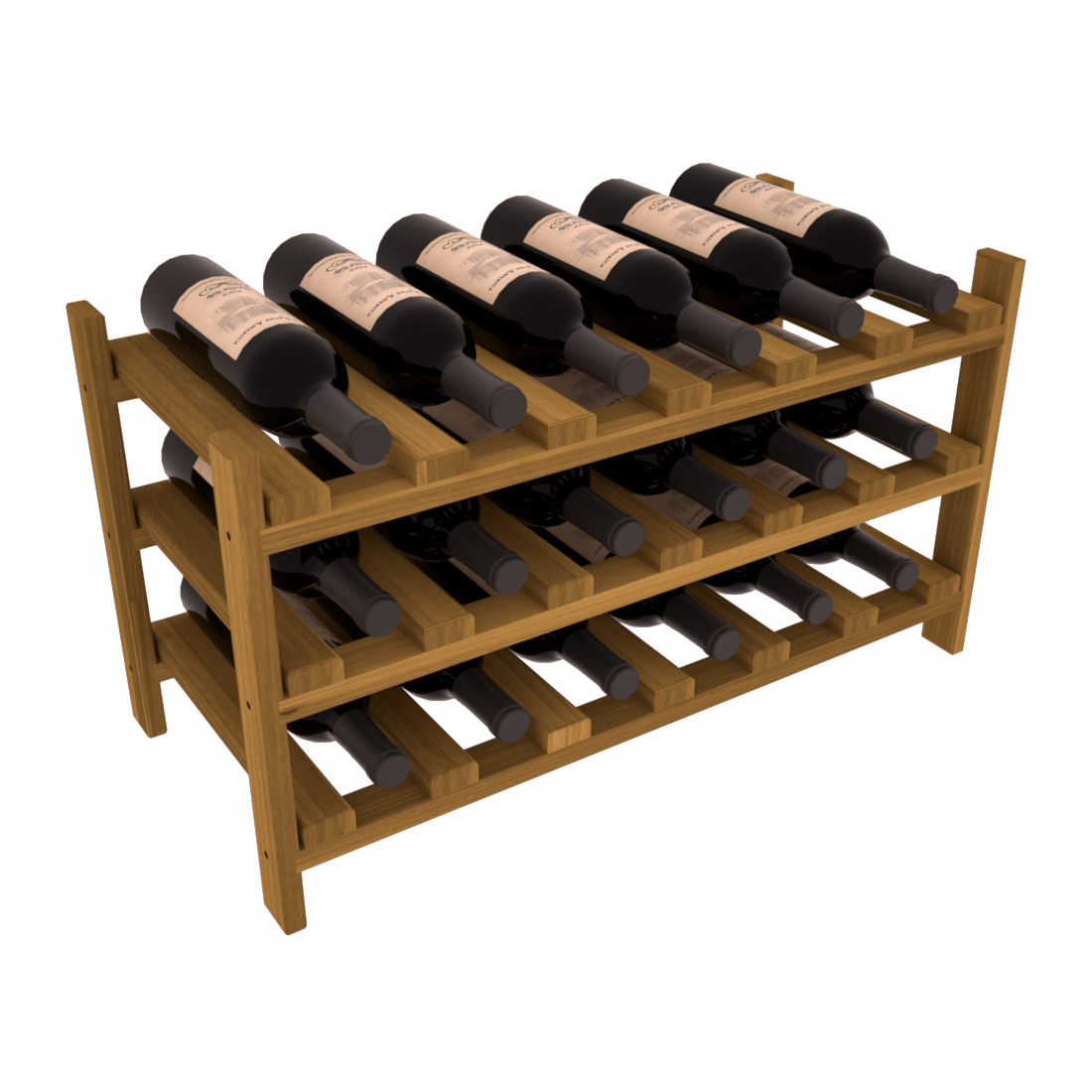 Living Series - 18 Bottle Stackable in Redwood Oak stained without Clear Coat