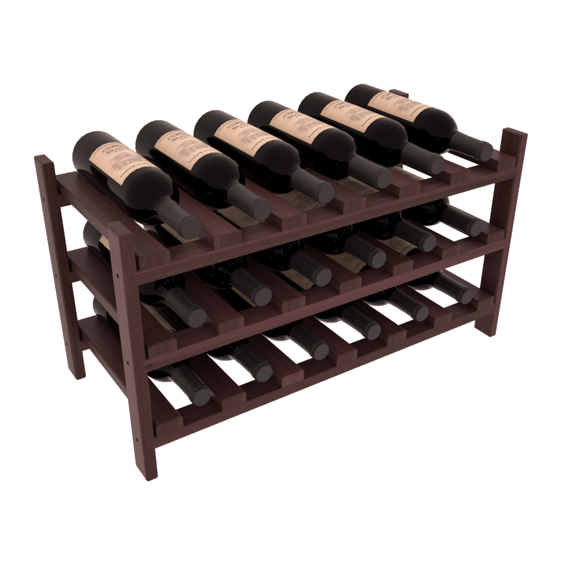 Living Series - 18 Bottle Stackable in Redwood Walnut stained with Clear Coat