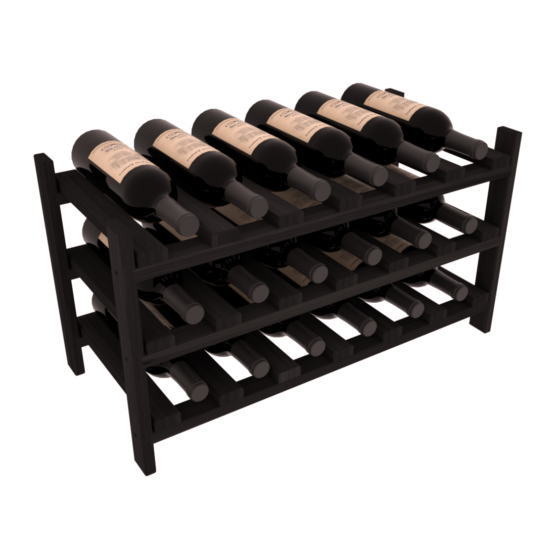 Living Series - 18 Bottle Stackable in Redwood Black stained without Clear Coat
