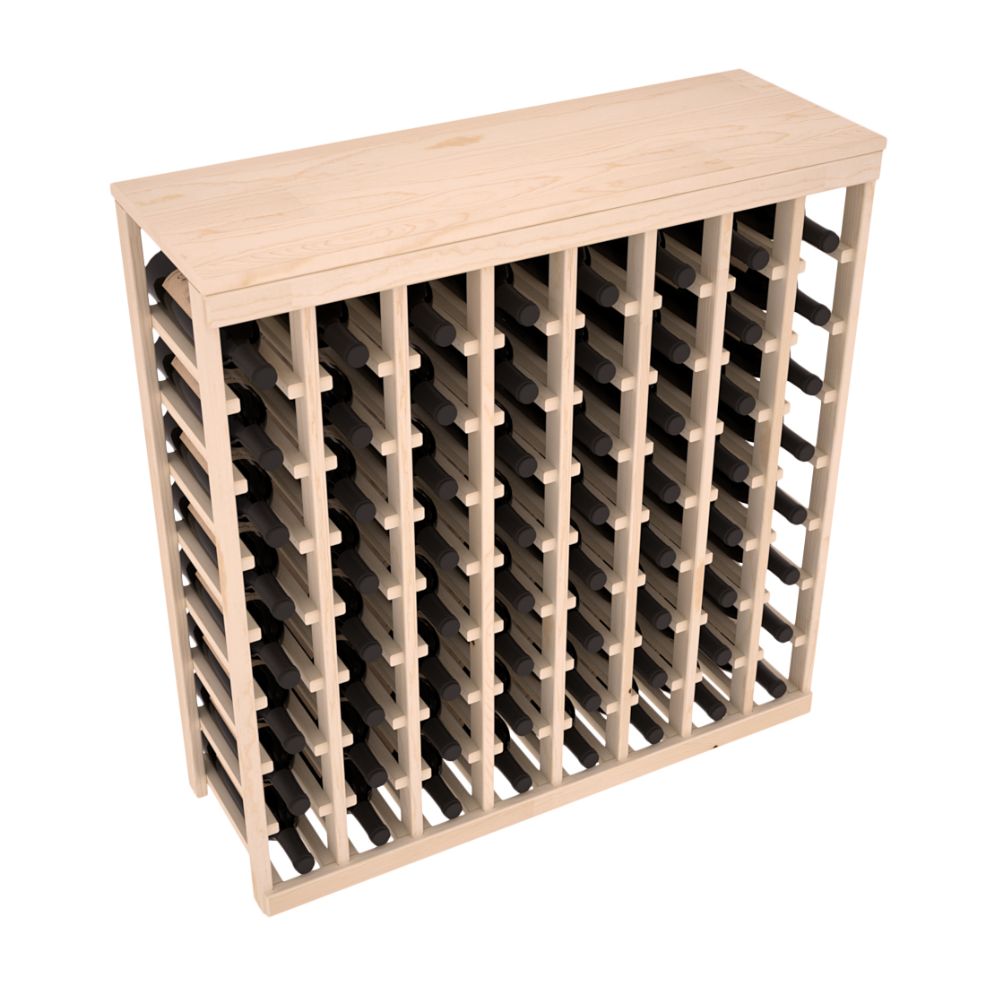Living Series - 64 Bottle Tabletop Rack in Pine Unstained without Clear Coat