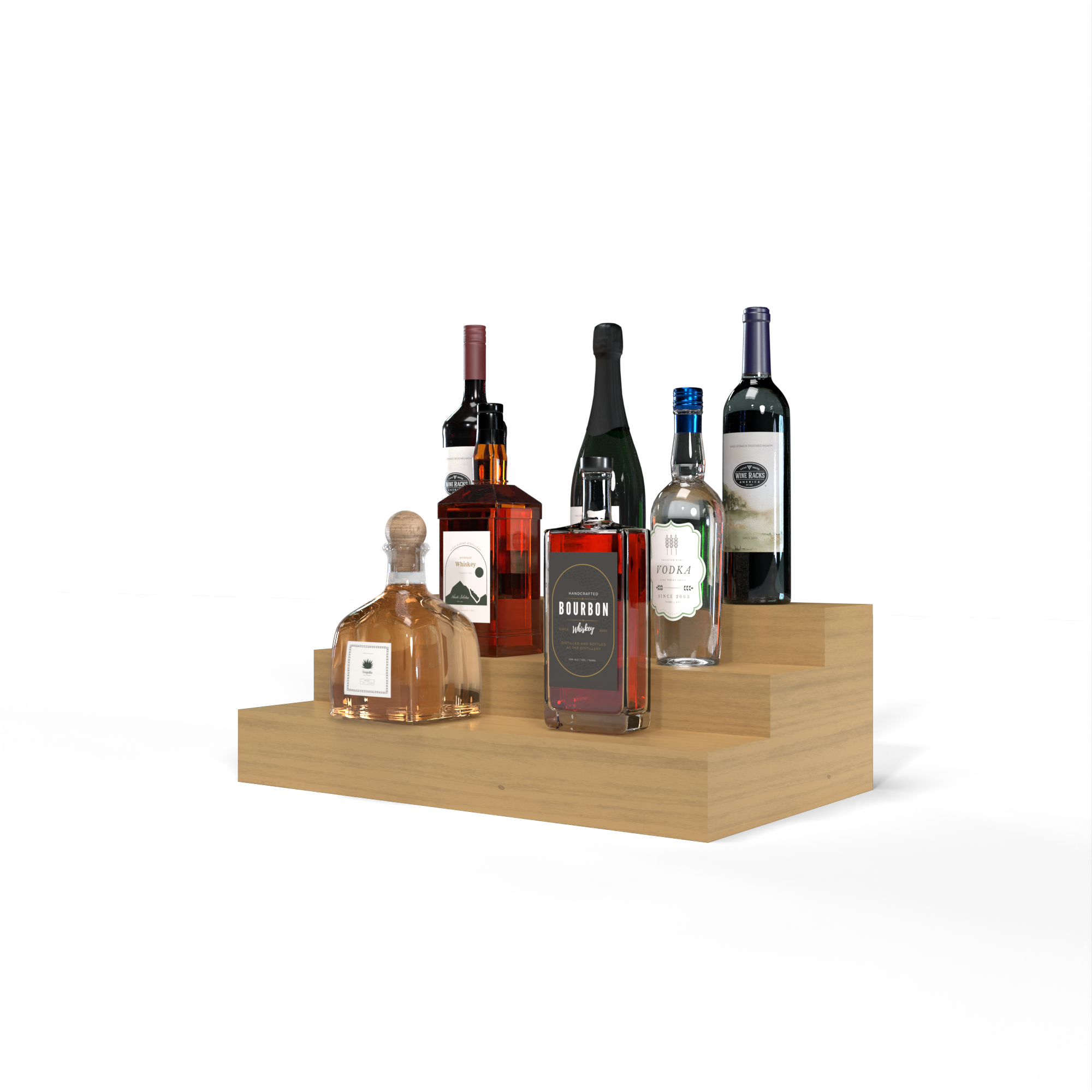 Liquor Riser, 3 Riser 4 Column in Grand Mahogany Oak stained with WineSafe™ Satin Sealant