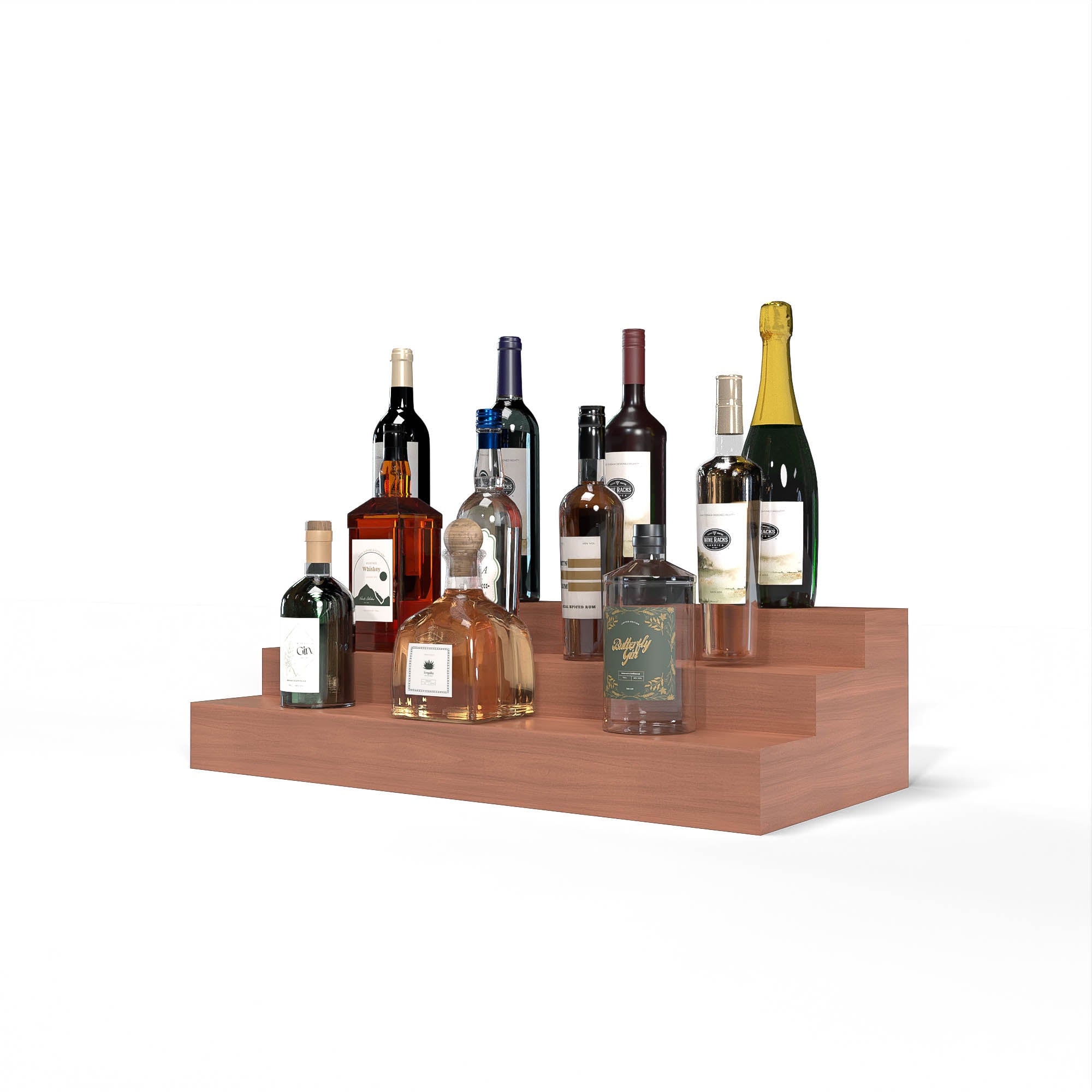 Liquor Riser, 3 Riser 6 Column in Sapele Mahogany Unstained with WineSafe™ Satin Sealant